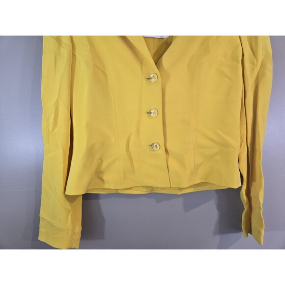 Vtg Dana Buchman 100% Silk Yellow Button Down Blazer, Size 8P - Picture 2 of 8
